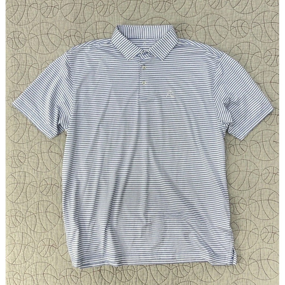 Rhoback Men's Golf Polo Blue White Striped XL Short Sleeve Moisture Wicking